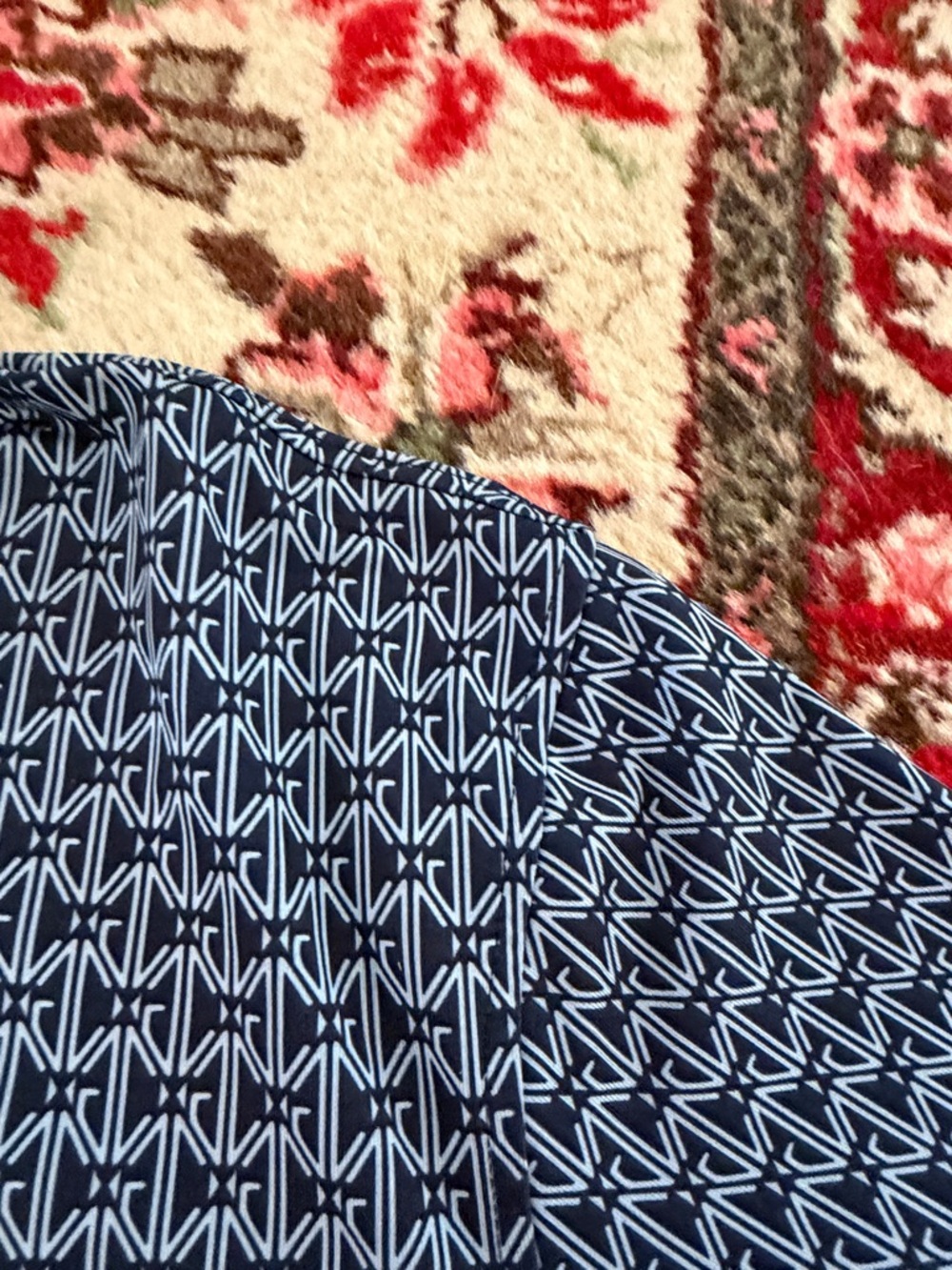 Greyson Navy Geometric Polo with Light Blue Collar - Picture 6 of 11